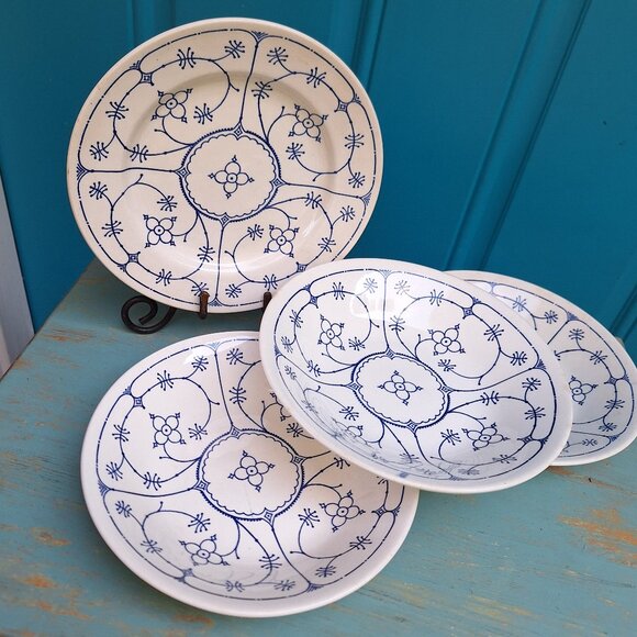 Vintage Stoneware Dishes Ironstone Staffordshire Bowls Set England Blue Royal 3 - Picture 4 of 16